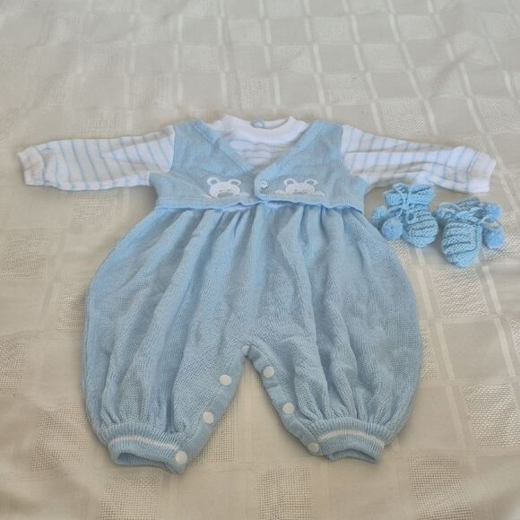 Charming Blue Baby Footie with Bear Embroidery - Picture 8 of 16